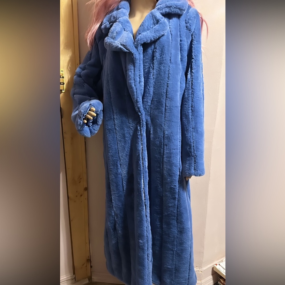 Blue fur coat long